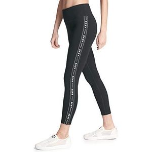 DKNY Hoge taille en logo-leggings hoge taille dames zwart met zwart wit plakband L, Zwart met zwart en wit plakband