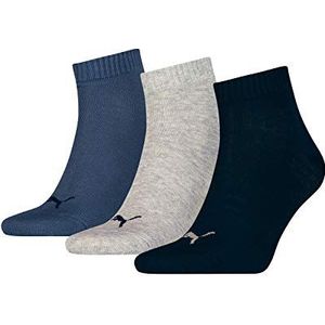 PUMA uniseks Plain quarter sokken (3 stuks), marineblauw / grijs/nachtblauw, 39-42 EU