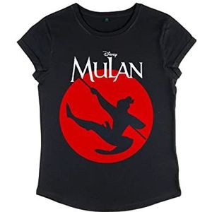 Disney Mulan Warrior dames t-shirt met rolgeluiden, zwart.