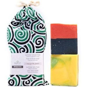 NATYR - Cotton bag - plantaardige houtskool en roze scrubzeep 100 g + appel- en kaneelzeep 100 g