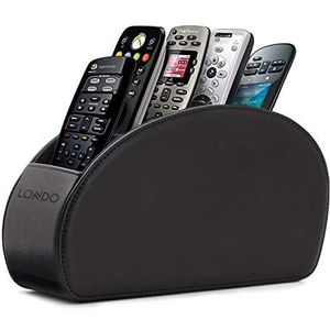 Londo Afstandsbedieningshouder met 5 vakken, compatibel met DVD, Blu-Ray, TV, Hi-Fi-installatie, Roku of Apple TV, leer met suède voering, ruimtebesparend voor woonkamer of slaapkamer (zwart)