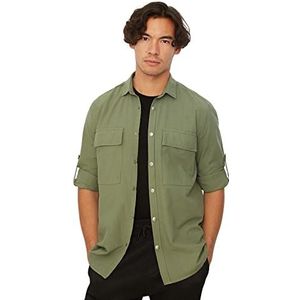 TRENDYOL Heren overhemd met standaard kraag, groen, XL, Groen