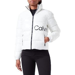 Calvin Klein Jeans Korte glanzende getailleerde jas Gewatteerde jassen voor dames, Wit