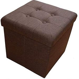 Style home Kruk, zitbank met opbergruimte, opvouwbare opbergdoos, zitblok, voetsteun, belastbaar tot 300 kg, van linnen, 38 x 38 x 38 cm (donkerbruin)