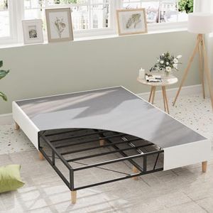 Novilla Lattenbodem 90 x 190 cm met overtrek, metalen bedframe met houten poten, stabiel en robuust, frame met stalen latten, eenvoudige montage, hoog frame met ruimte van 35 cm, 90 x 190 cm