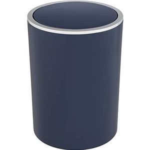 WENKO Inka Afvalemmer met klapdeksel, inhoud 5 liter, voor gastentoilet, badkamer, BPA-vrij kunststof, Ø 18,5 x 25,5 cm, donkerblauw