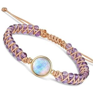 BENAVA Yogaarmband voor dames, amethist edelstenen kralen met paarse kristallen hanger, meditatie edelstenen armband, 16-24 cm, Amethist, Amethist