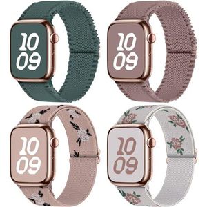 Fullmosa 4 stuks Loop armbanden voor Apple Watch SE 40 mm, 41 mm, 38 mm, voor dames, nylon armband voor iWatch serie 9, 8, 7, 6, 5, 4, 3, Geen roestvrij staal, Niet van toepassing