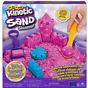Kinetic Sand | Zandkasteel Shimmer | Kinetisch zand 454 g | Magisch zand | Roze glitter gekleurd zand | 3 accessoires en bak inbegrepen | Speelgoed voor kinderen en meisjes 3 jaar
