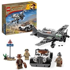 LEGO 77012 Indiana Jones De achtervolging in gevechtsvliegtuigen, speelgoed met modelvliegtuig en vintage auto om te bouwen, met 3 minifiguren, film De laatste kruistocht