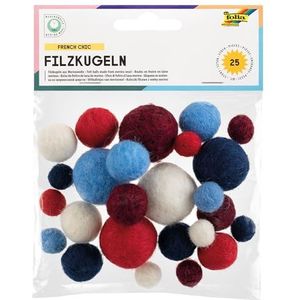 Folia 25 stuks viltballen 100% merinowol gesorteerd in 5 kleuren en 3 maten - ideaal voor mobiele telefoons, slingers etc. - meerkleurig - One Size - 5283