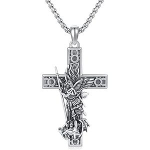 POPLYKE Heilige Michaël St Benedictus St George Jezus 925 Sterling Zilveren Ketting Amulet Ketting Medal Sieraden 55 cm, Sterling Zilver, Zirkonia