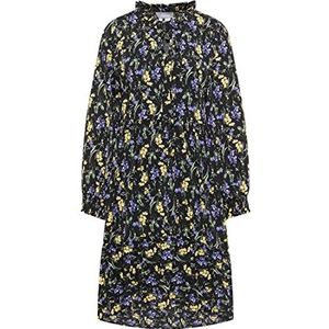 USHA midi-jurk met bloemenprint voor dames, Zwart en meerkleurig.