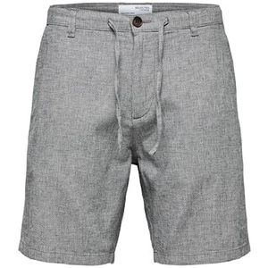 SELETED HOMME Slhregular-Brody Linen Short Noos linnen broek voor heren, Sky Captain/Details: Mixed W. Oatmeal