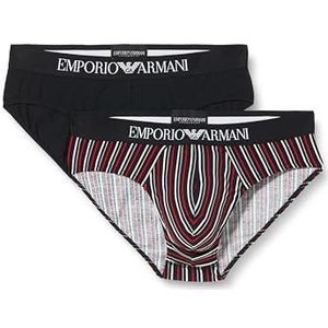 Emporio Armani Set van 2 katoenen stretch slips met klassiek patroon herenslips, Rood/zwarte strepen