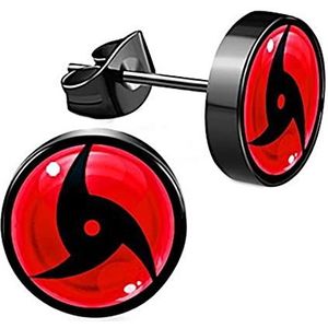 CHICNET Oorbellen roestvrij staal zwart 8 mm rood Sharingan manga manga sieraden oor sieraden oor chirurgisch staal unisex man vrouw man, Roestvrij staal