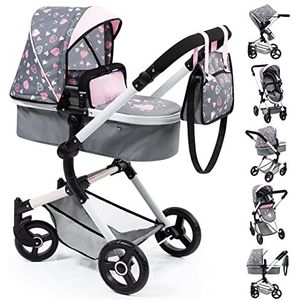 Bayer Design 18419AA Neo Vario poppenwagen, converteerbaar, opvouwbaar, verstelbaar, tas, modern, grijs, roze, wit