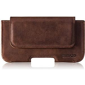 SURAZO Premium 100% echt lederen tas voor Apple iPhone 12/12 Pro hoes leer - horizontale beschermhoes [volledig lederen telefoonhoes] riem tasje hoes leer hoes (bruin)
