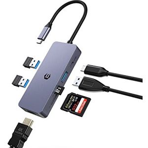 USB C-hub, Tymyp 7-in-1 USB C-adapter, HDMI-uitgang 4K/ PD 100W/3 USB A 3.0/SD/TF-kaartlezer, USB C-hub type C, compatibel met laptop/MacBook Pro/Pad