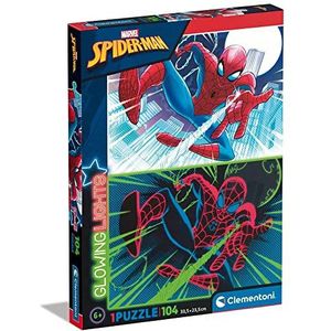 Clementoni - Marvel Spiderman Glowing Lights Collection Spiderman-104 stukjes, 6 jaar kinderen, fluorescerende puzzel, gemaakt in Italië, 27555, meerkleurig