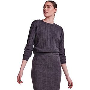 Pieces Pcviana Ls O-Neck Knit Sweater voor dames, donkergrijs melange, M, donkergrijs gemêleerd