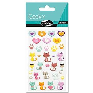 Maildor 560500C – een zakje met 3D-stickers Cooky, 1 bord, 7,5 x 12 cm, katten/harten (31 stickers)