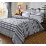 Sleepdown Beddengoedset met dekbedovertrek en kussenslopen van gestreept flanel, geborsteld katoen, polyester, grijs, eenpersoonsbed