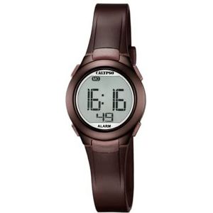 Calypso K5677/6 Uniseks digitaal horloge met lcd-wijzerplaat en bruine kunststof band, LCD bruin, Armband