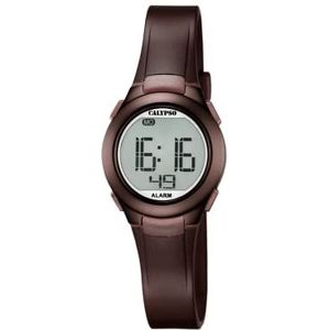 Calypso K5677/6 Unisex digitaal horloge met lcd-wijzerplaat en bruine kunststof band, Bruine LCD, Armband