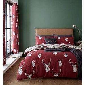 Catherine Lansfield – Munro beddengoed met herten en ruiten, rood, kingsize bed