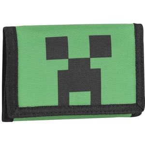 MINECRAFT - 3-deurs portemonnee en portemonnee, klittenbandsluiting, uniseks portemonnee voor kinderen en jongens, munthouder met ritssluiting, 13,5 x 9,5 h cm - groen