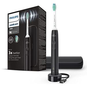Philips Sonicare 3100 Series Elektrische tandenborstel met druksensor en herinneringsfunctie voor het hoofd met BrushSync™-technologie, HX3673/14, zwart