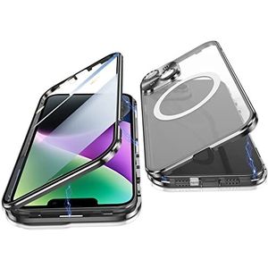Jonwelsy Beschermhoes voor iPhone 14 Plus, 360 graden dubbelzijdige bescherming, compatibel met Magsafe Adsorptie, magnetische adsorptie, voorbumper van gehard glas, achterkant van mat, PC Cover voor