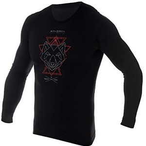 BRUBECK SS12650A T-shirt voor heren, korte mouwen, wandelshirt, ademend trekkingshirt, naadloos functioneel shirt, heren T-shirt met korte mouwen, 27% merinowol, 2650A, Zwart/Rood