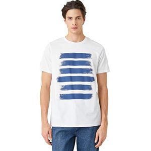 Koton Bedrucktes T-shirt Rundhals Ärmel pour homme, Blanc (000), L