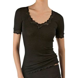 Calida Richesse Lace onderhemd voor dames, van scheerwol en zijde met bloemenkant aan de hals, zwart (996)
