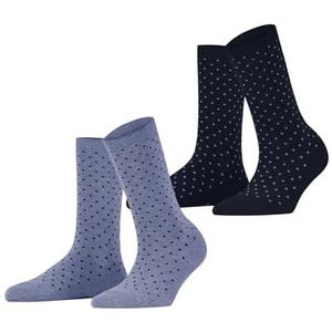 ESPRIT Dames Fine Dot 2-Pack ademende sokken duurzaam biologisch katoen dun versterkt zacht platte teennaad fantasie stippenpatroon multipack 2 paar, Veelkleurig (blauw 0010)