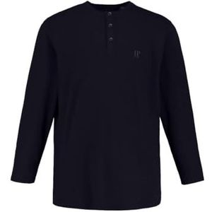 JP 1880 Menswear Henley 702555 shirt met lange mouwen en knoopsluiting, ronde hals 702555, Donkere marine