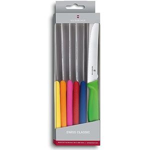 Victorinox Swiss Classic Tafelmes ac- Tomatenmes met Kartel - RVS - Lemmet 11 cm - 6 stuks - Gekleurd