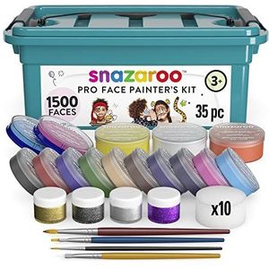 Snazaroo 1194030 Professionele make-up koffer, 13 make-up kleuren, 3 glittergels, 10 sponsjes & make-up boek met stap-voor-stap instructies