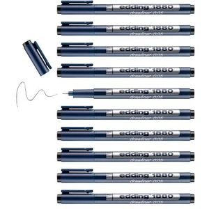 edding 1880 Precisie-fineliner – zwart – 10 pennen – lijnbreedte 0,2 mm – fijne viltstift voor nauwkeurig schrijven en schetsen, met metalen ommantelde fijne punt – geschikt voor linialen en sjablonen