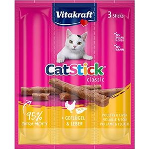 VITAKRAFT - Kattentraktaties ""Cat-Stick Mini"" – met gevogelte en lever – kattenvoer – vershoudzak met 3 stokjes à 6 g
