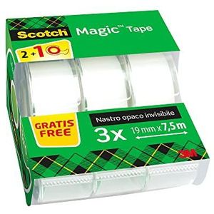 Scotch Magic Tape, plakband, transparant, met afdekking, 3 stuks, 7,5 mm x 3 mm, ideaal voor kantoor en school
