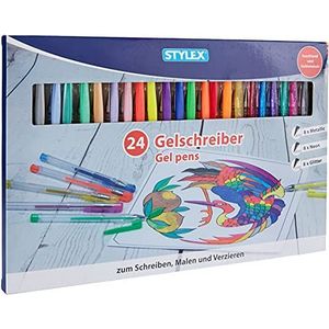 Stylex 43834 24 stuks bijpassende gelpennen in 8 metallic kleuren, 8 neonkleuren en 8 glitterkleuren om te schrijven, te schilderen en te decoreren
