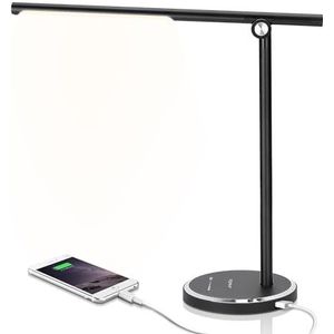 Aigostar Led-bureaulamp, 8 W, USB-oplaadaansluiting, touch-bediening, 10 niveaus, dimbaar, led-projector met 5 lichtmodi, warm wit (3000 K-6000 K) zwart