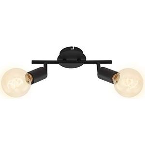 Briloner Leuchten Plafondlamp met 2 spots retro/vintage, draaibare en draaibare koppen, 2 x E27, max. 60 W, metaal, zwart, 60 W