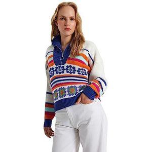 Trendyol FeMan Pull en tricot basique à col polo, Saxe, taille S, Sax., S