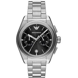 Emporio Armani Voor heren, chronograafwerk, roestvrij staal met 43 mm maat, zilverkleurig., armband