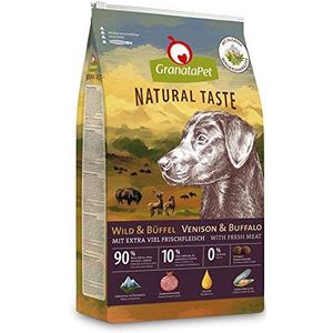 GranataPet Natural Taste Wild & Buffel, hoog vleesgehalte, droogvoer voor honden, graanvrij en zonder suiker, complete voeding voor volwassen honden, 4 kg
