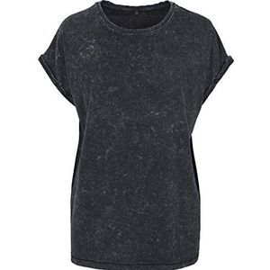 Build Your Brand Dames Acid Washed Extended Shoulder Tee Dames T-shirt, Grijs Zwart
